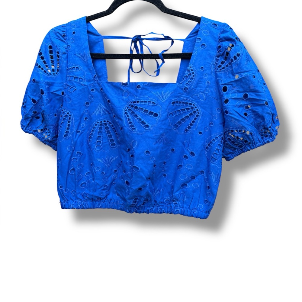 Loft Shell Eyelet Tie Back Square Neck Blouse Medium Perite